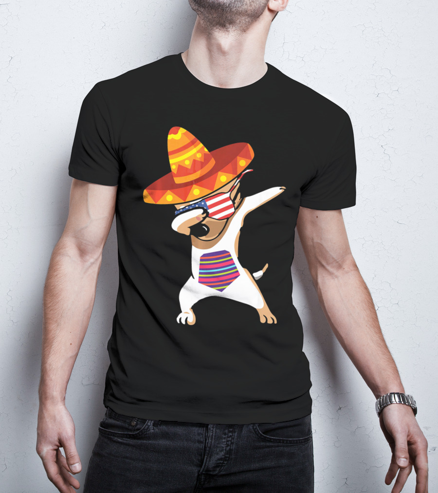 Sombrero Chihuahua Dabbing Mexican Chihuah American Flag Glasses T-Shirt