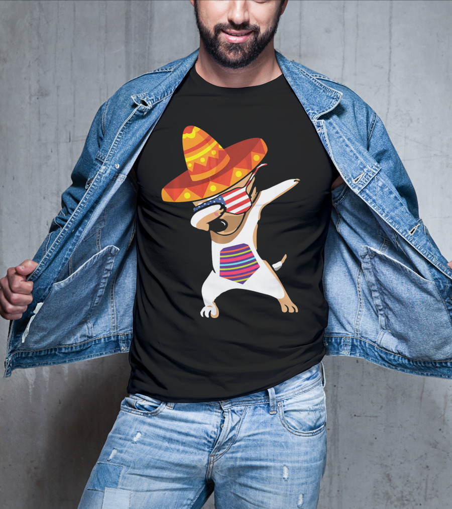 Sombrero Chihuahua Dabbing Mexican Chihuah American Flag Glasses T-Shirt