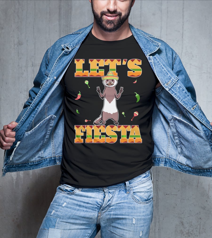 Let's Fiesta Ferret Sombrero Maracas Peppers Mexican T-Shirt