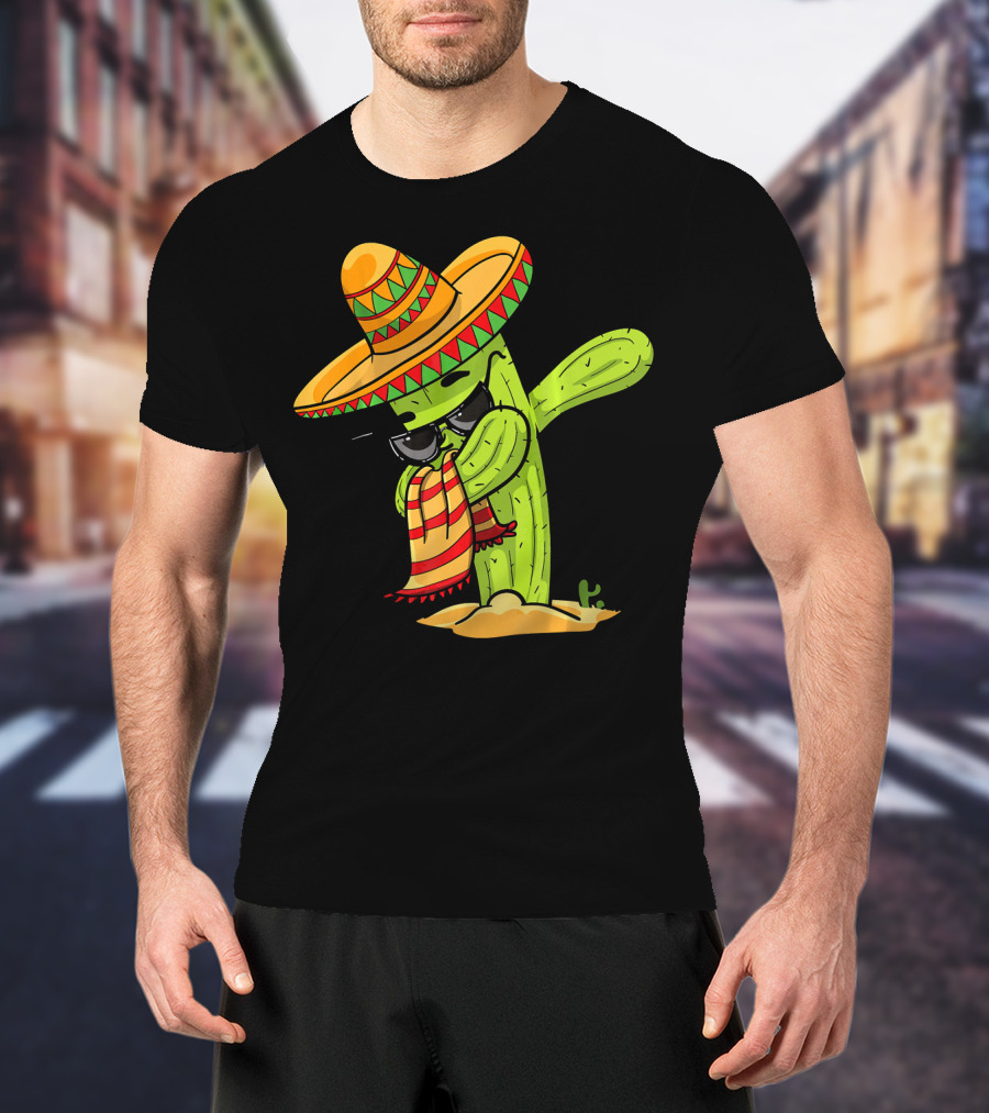 Dabbing Cactus Wearing Sombrero And Sunglasses T-Shirt
