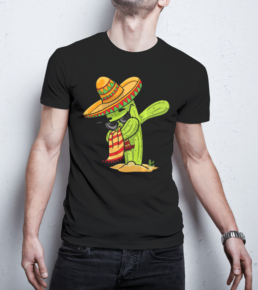 Dabbing Cactus Wearing Sombrero And Sunglasses T-Shirt