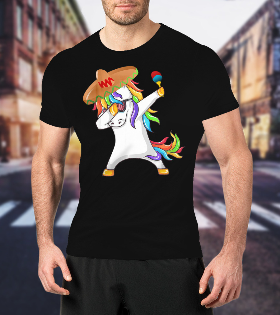 Sombrero Unicorn Dabbing With Maracas Cinco De Mayo T-Shirt