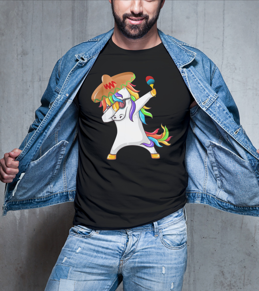 Sombrero Unicorn Dabbing With Maracas Cinco De Mayo T-Shirt