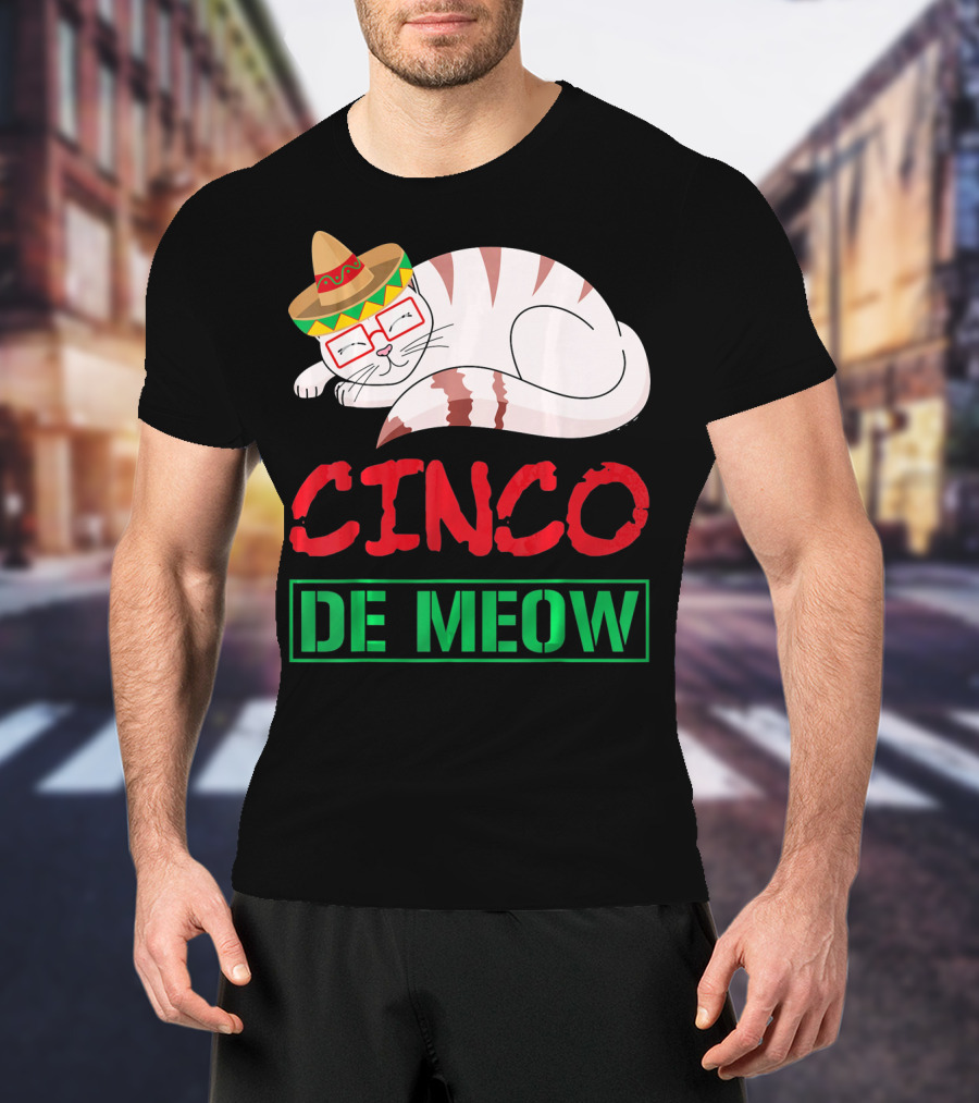 Cinco De Meow Funny Kitty With Sombrero Celebrating Mexican Holiday T-Shirt