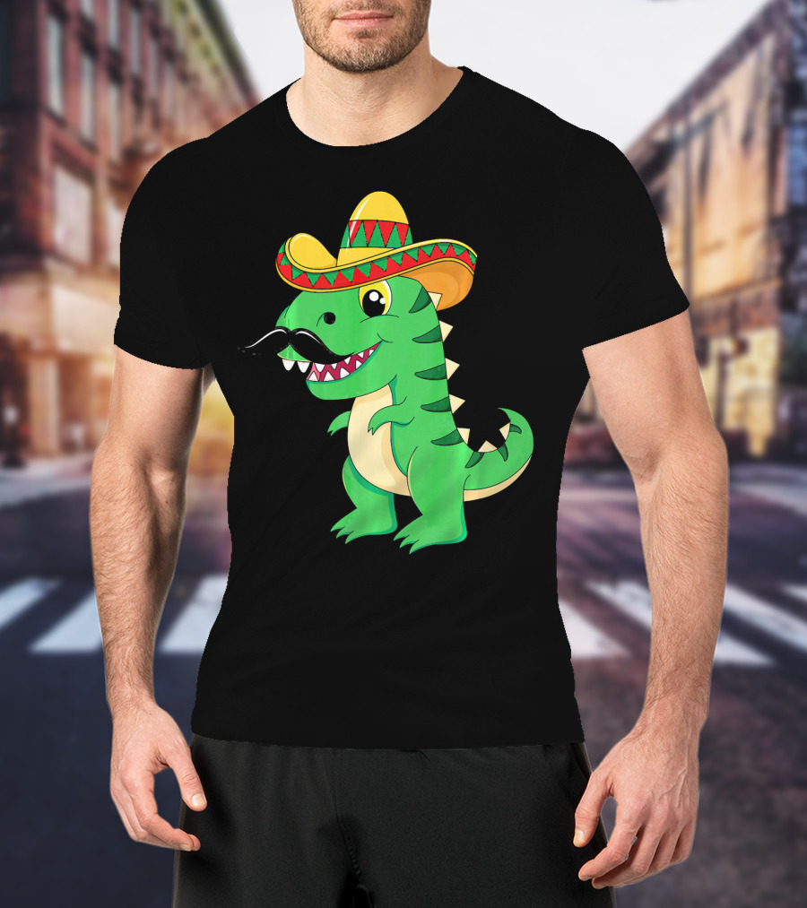 Cinco De Mayo Rex Dinosaur In Sombrero And Mustache T-Shirt