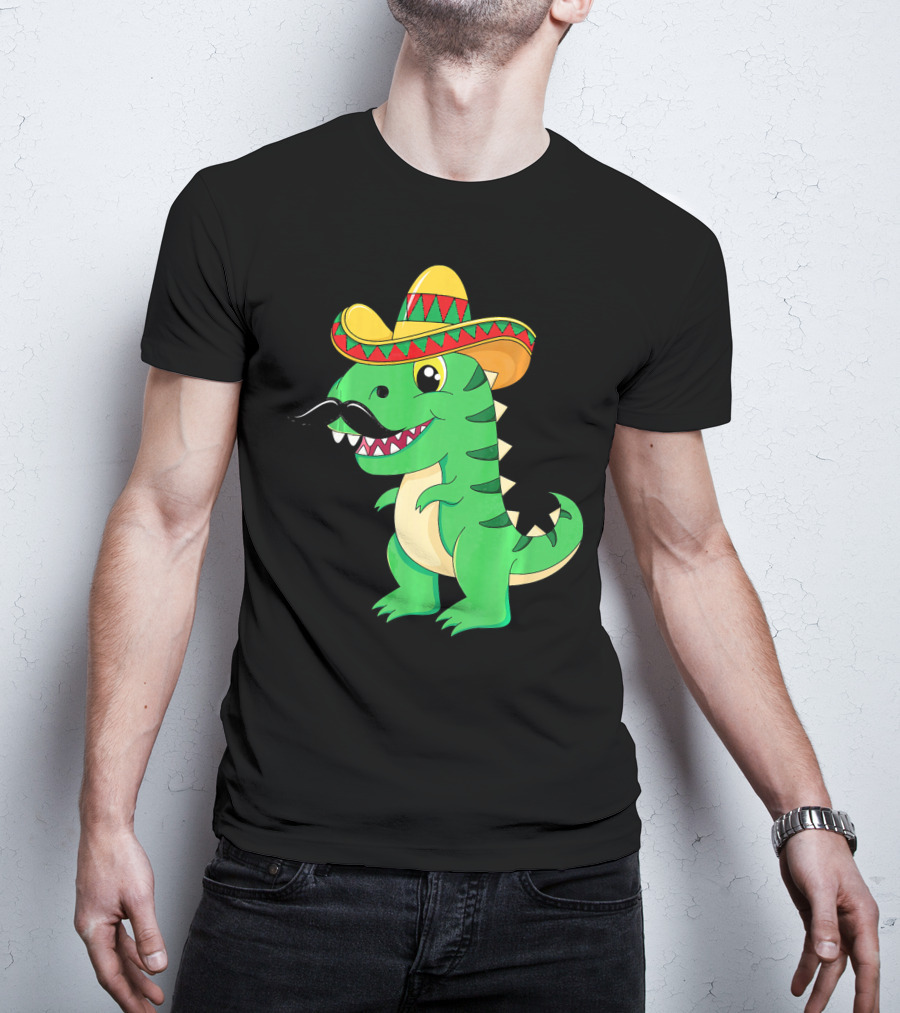 Cinco De Mayo Rex Dinosaur In Sombrero And Mustache T-Shirt