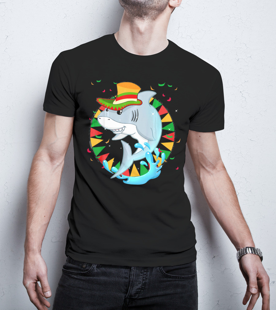 Cute Shark Cinco De Mayo 5th Of May Celebration Hat Sombrero Colorful Fiesta T-Shirt