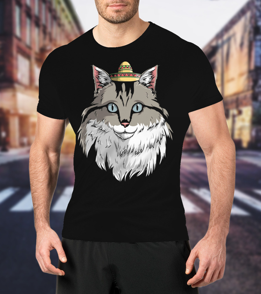 Maine Coon Cat Sombrero Fiesta Cinco De Mayo T-Shirt