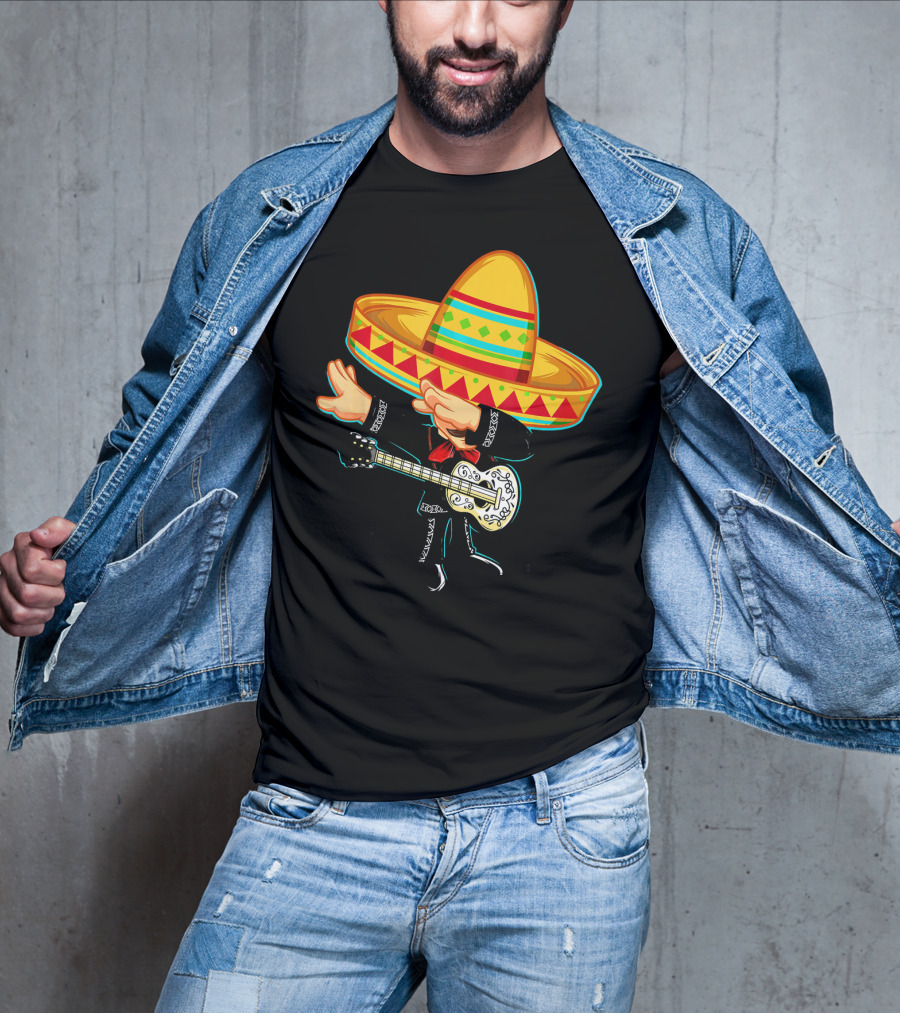 Dabbing Mexican Mariachi With Guitar Sombrero Cinco De Mayo T-Shirt