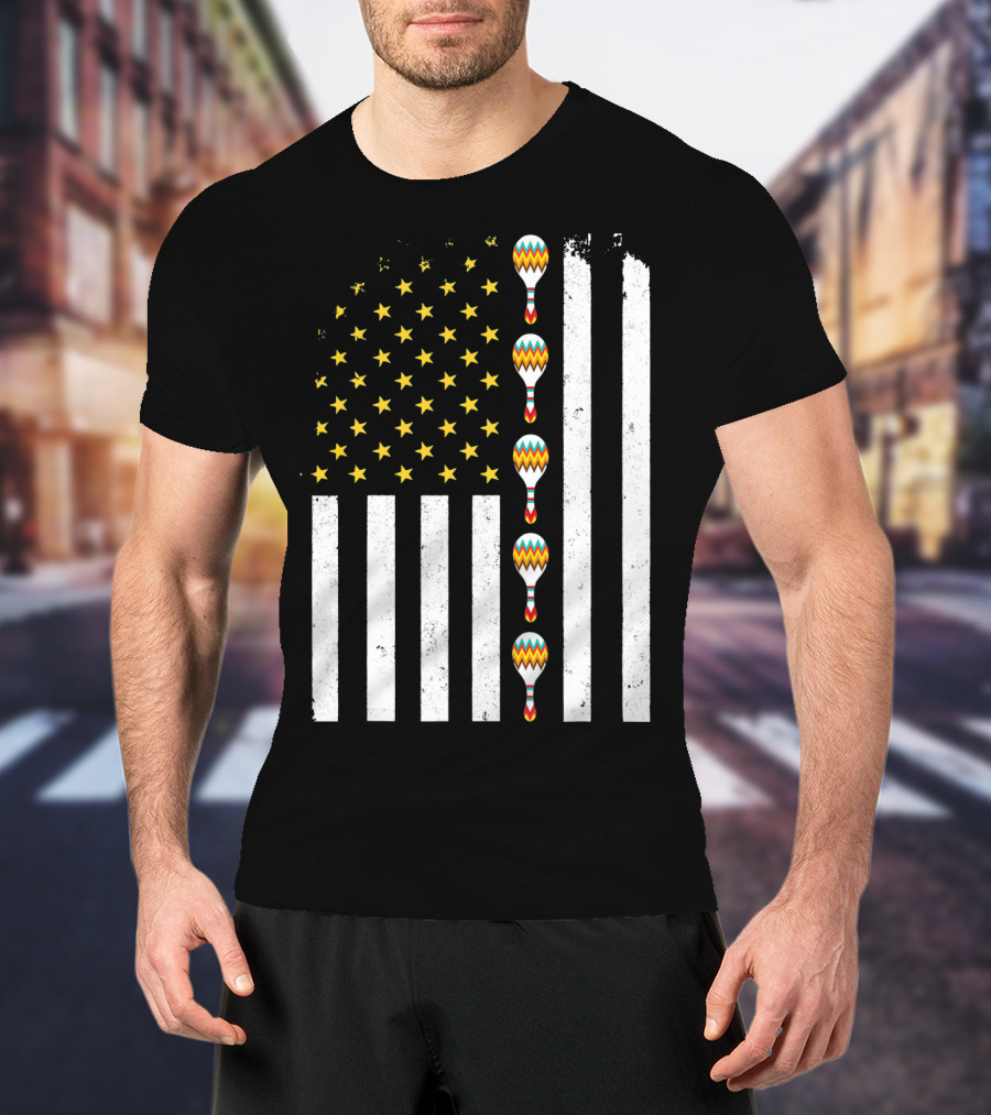 Cinco De Mayo Vintage American Flag With Maracas T-Shirt