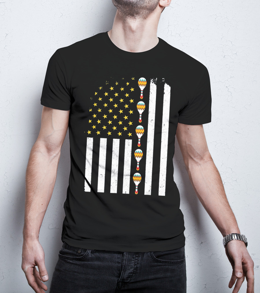 Cinco De Mayo Vintage American Flag With Maracas T-Shirt