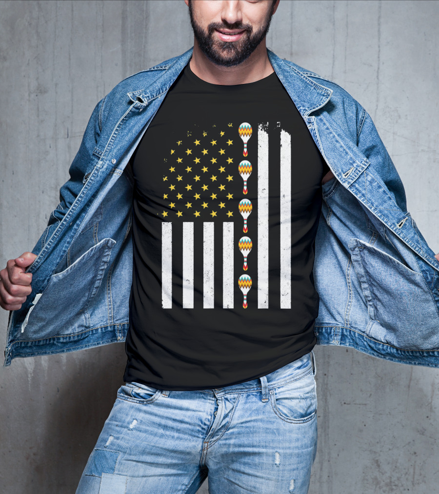 Cinco De Mayo Vintage American Flag With Maracas T-Shirt