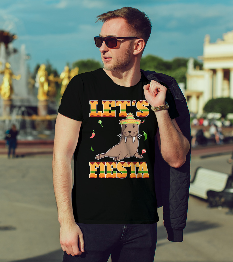 Let's Fiesta Walrus Sombrero Peppers Cinco De Mayo Mexican T-Shirt