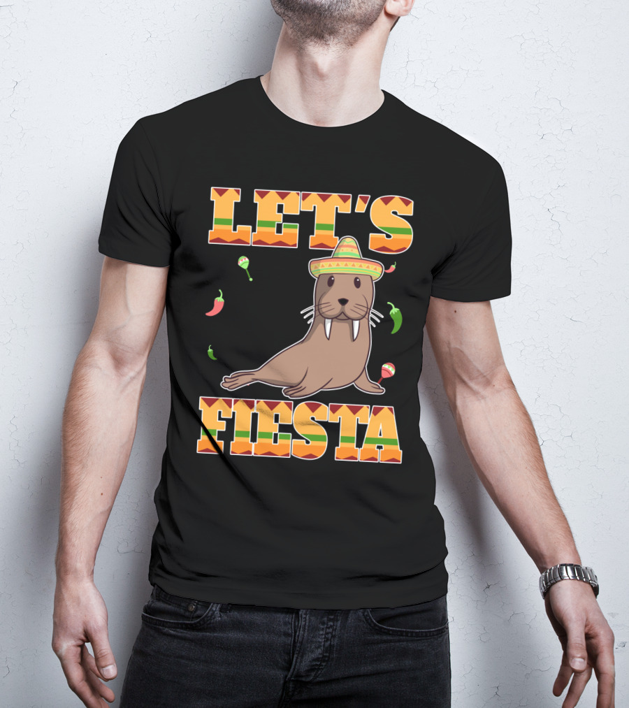 Let's Fiesta Walrus Sombrero Peppers Cinco De Mayo Mexican T-Shirt