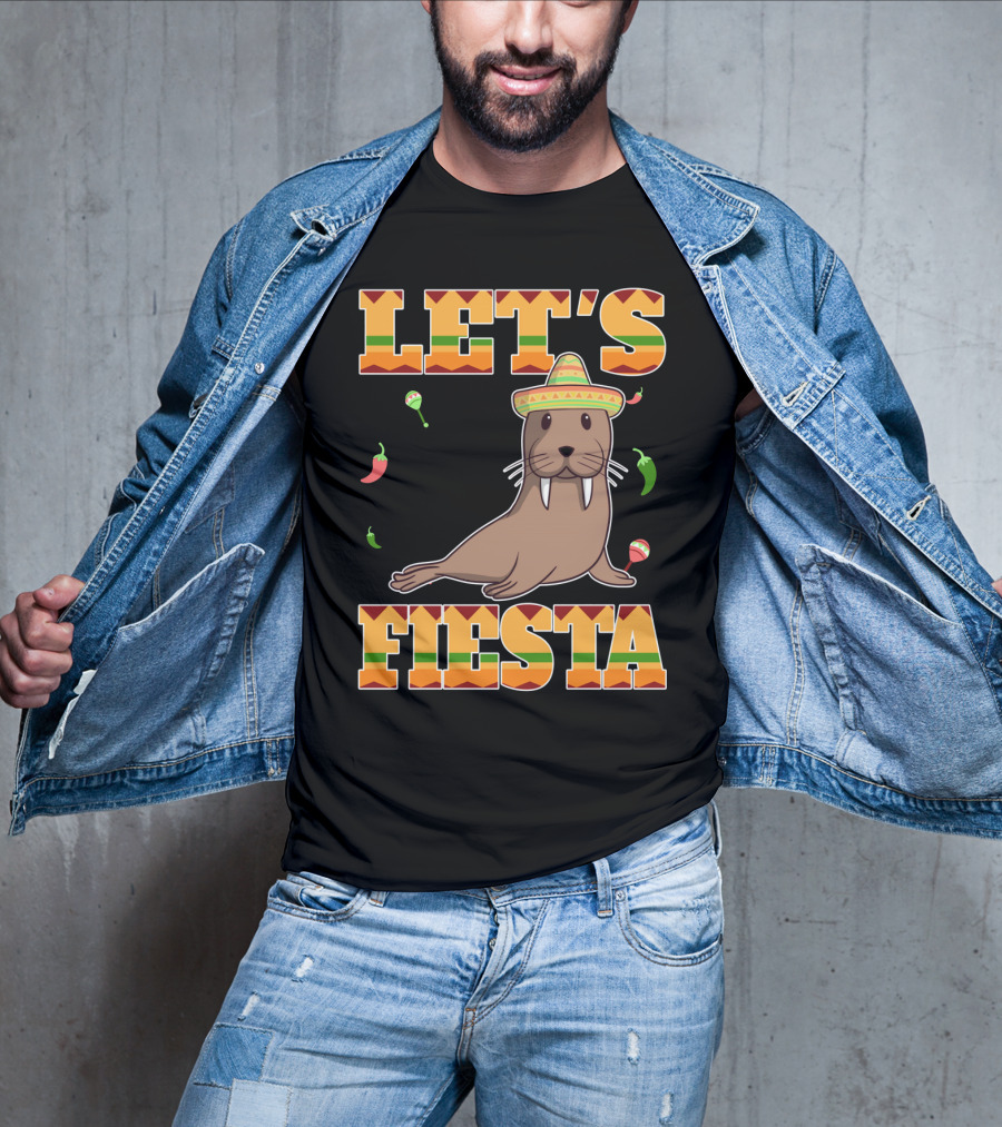 Let's Fiesta Walrus Sombrero Peppers Cinco De Mayo Mexican T-Shirt