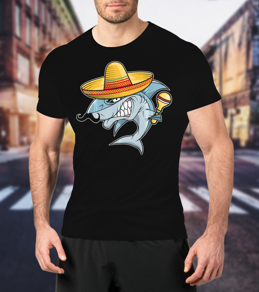 Cinco De Mayo Shark Wearing Sombrero With Maraca Mexican Fiesta T-Shirt