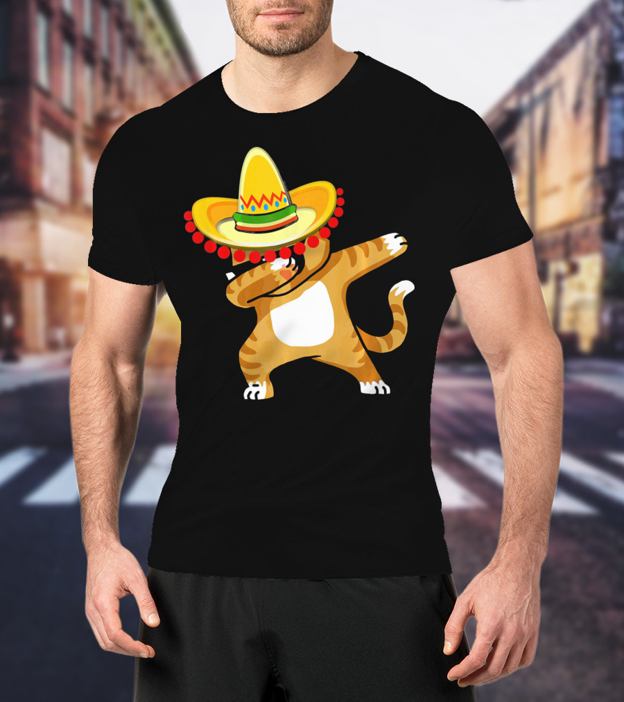 Cinco De Mayo Cat Dabbing Sombrero Fun T-Shirt