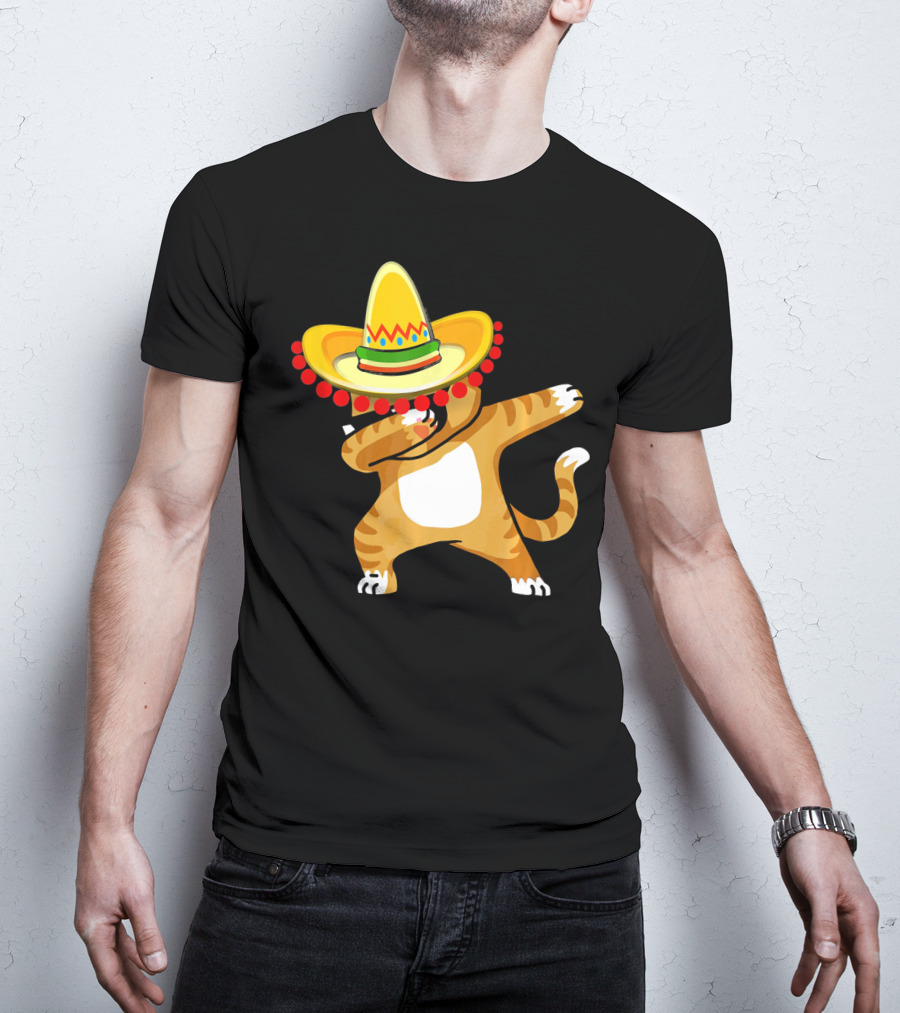 Cinco De Mayo Cat Dabbing Sombrero Fun T-Shirt