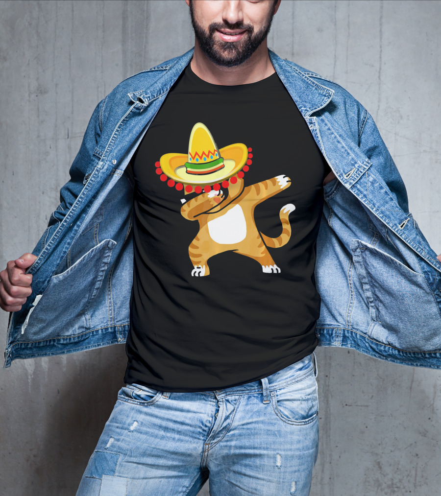 Cinco De Mayo Cat Dabbing Sombrero Fun T-Shirt