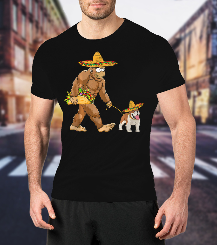 Bigfoot Taco Sombrero English Bulldog Fiesta T-Shirt