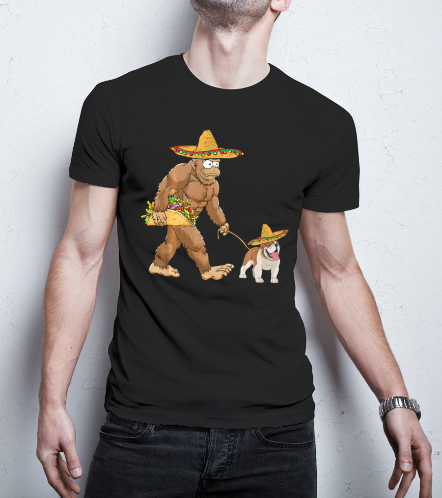 Bigfoot Taco Sombrero English Bulldog Fiesta T-Shirt
