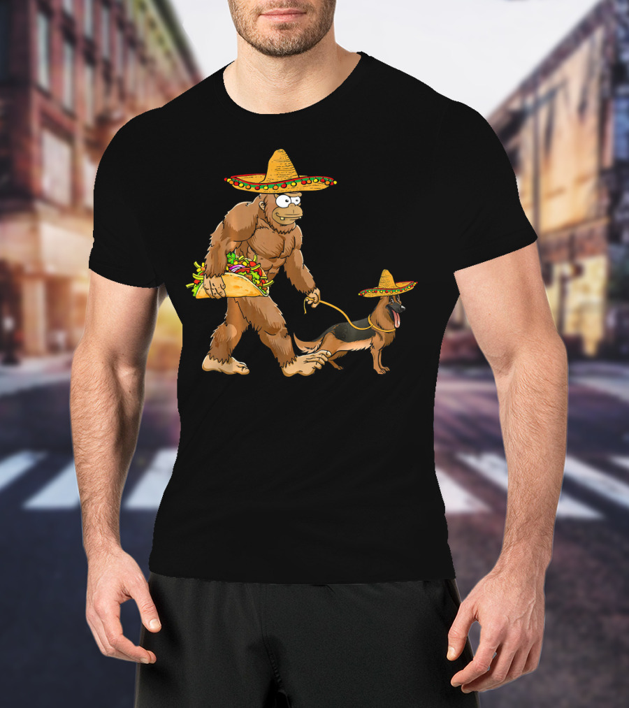 Bigfoot Sombrero Taco German Shepherd Duo T-Shirt