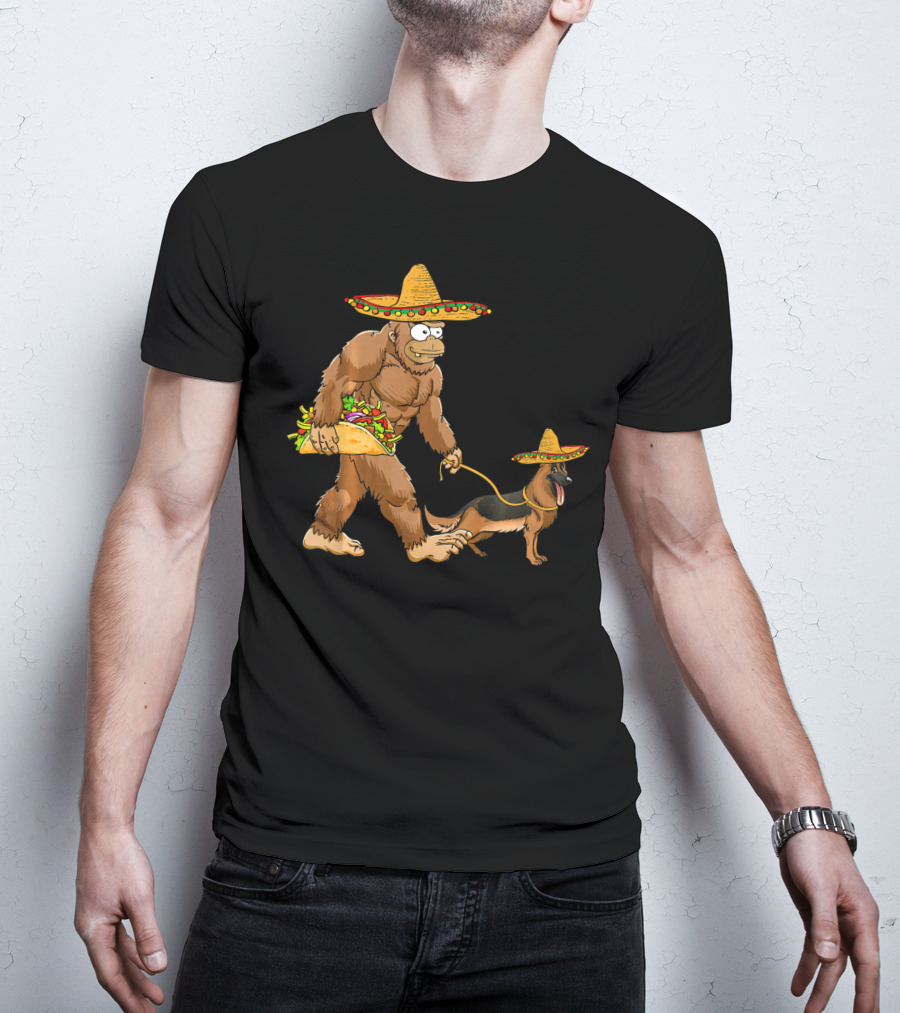 Bigfoot Sombrero Taco German Shepherd Duo T-Shirt