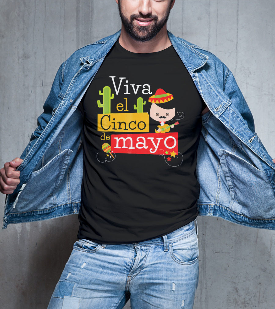 Viva El Cinco De Mayo Cactus Sombrero Guitar Mexico T-Shirt