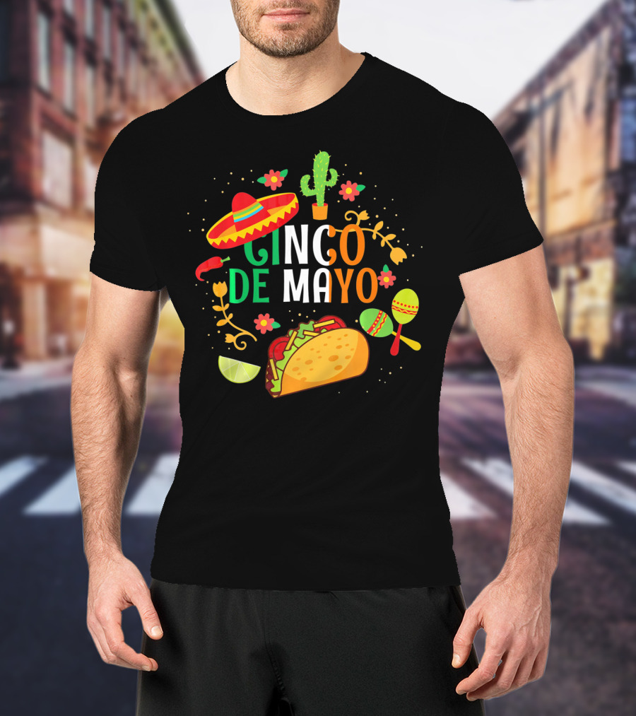 Cinco De Mayo Sombrero Taco Maracas Cactus Fiesta T-Shirt