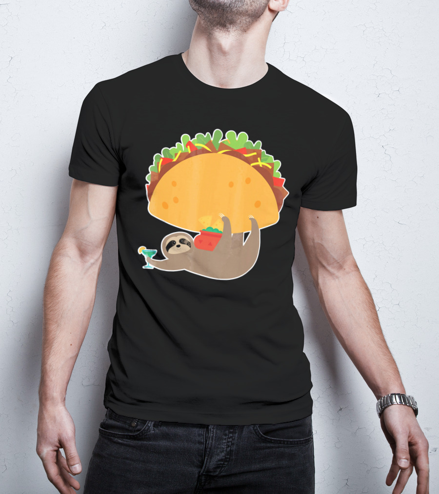 Funny Cinco De Mayo Sloth Taco Holding Margarita T-Shirt