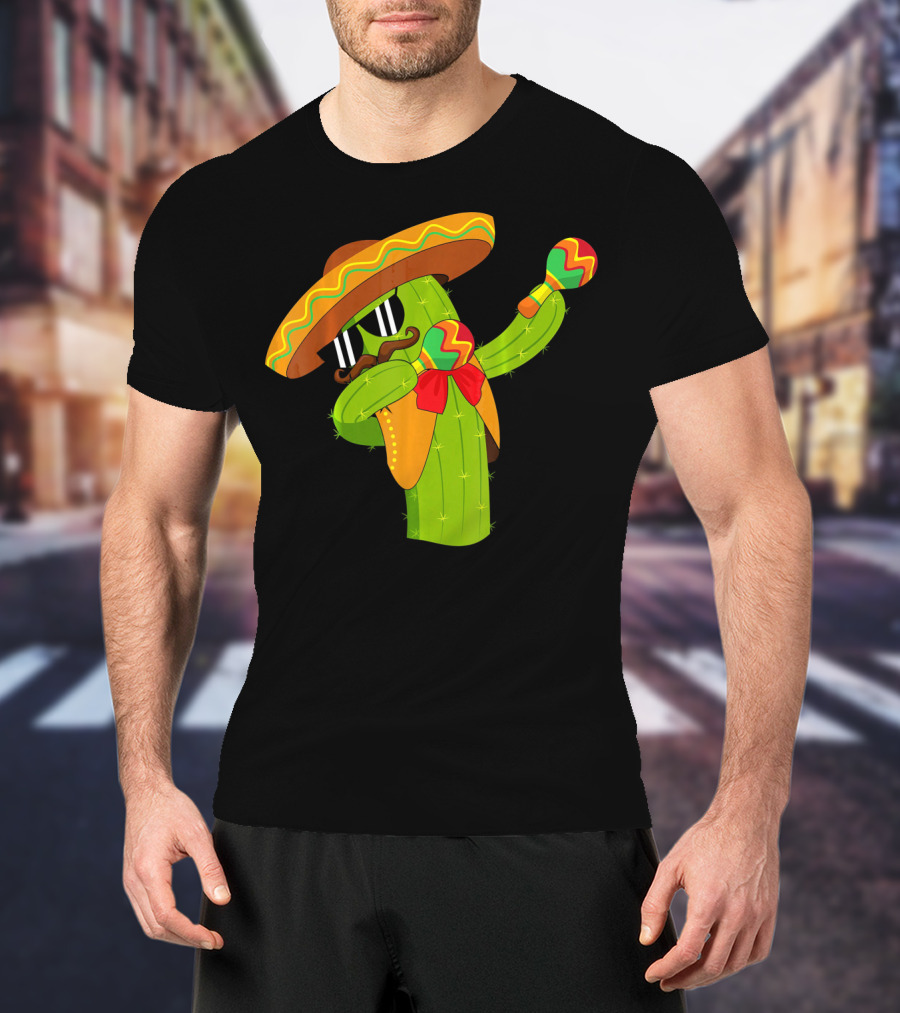 Cinco De Mayo Dabbing Cactus Sombrero Maracas T-Shirt