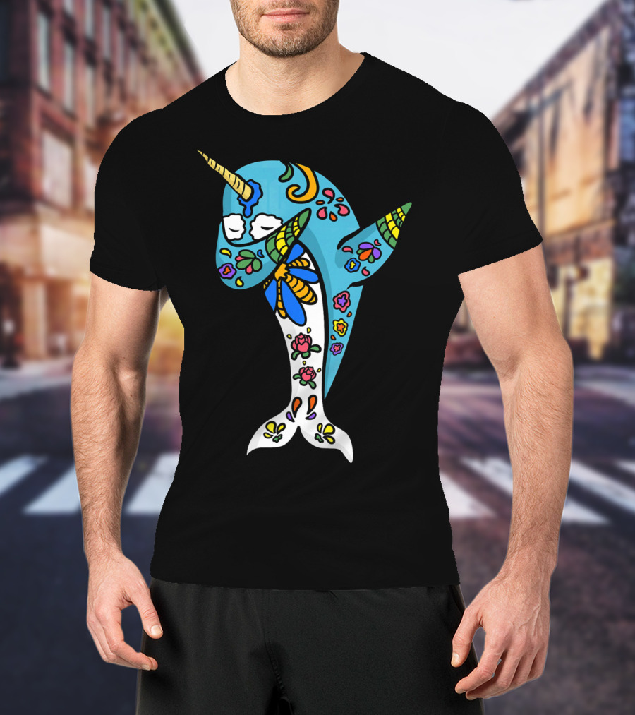 Cinco De Mayo Sugar Skull Narwhal Floral T-Shirt