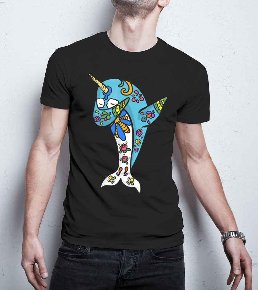 Cinco De Mayo Sugar Skull Narwhal Floral T-Shirt