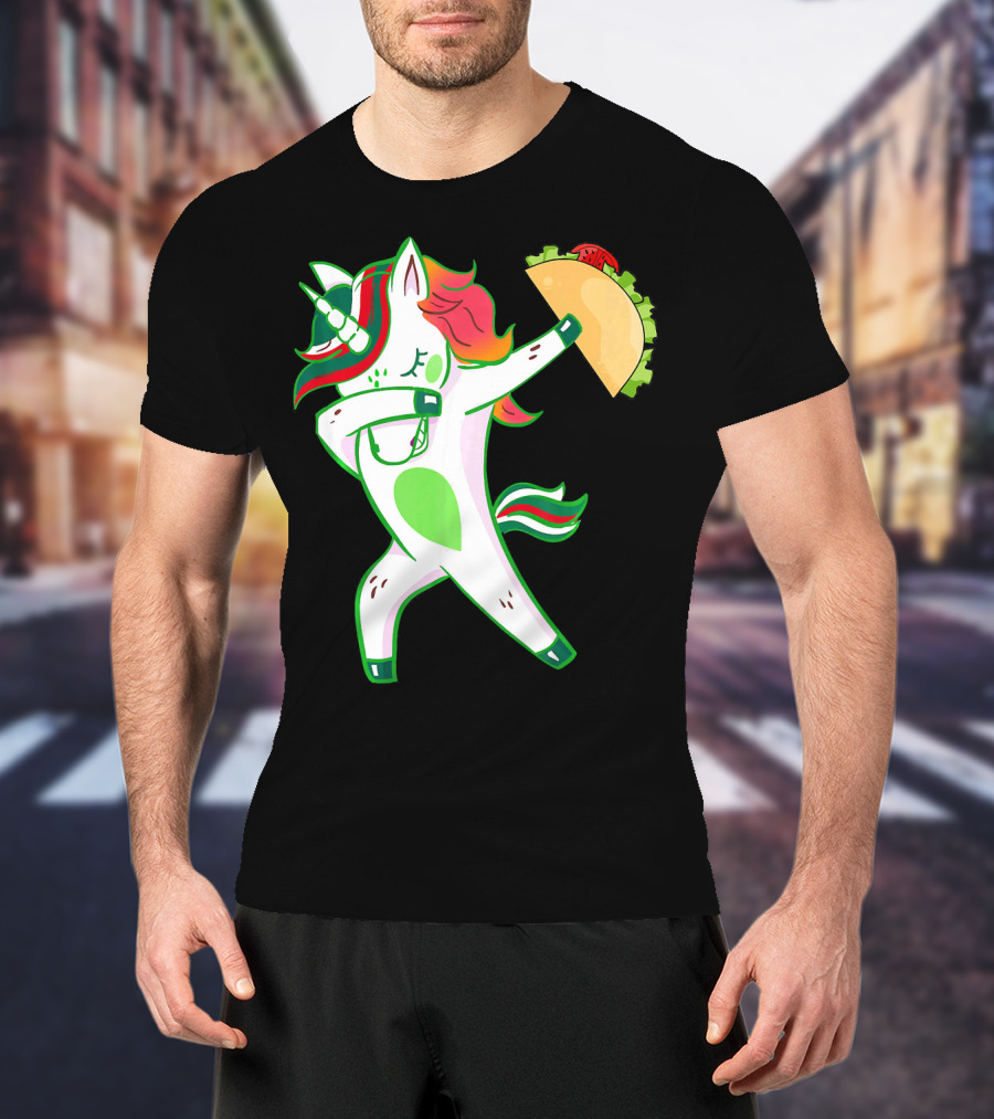Unicorn Dabbing With Taco And Food Fun T-Shirt