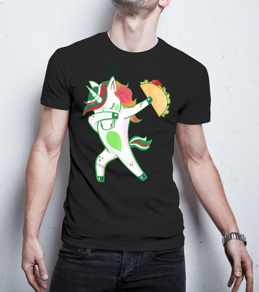 Unicorn Dabbing With Taco And Food Fun T-Shirt