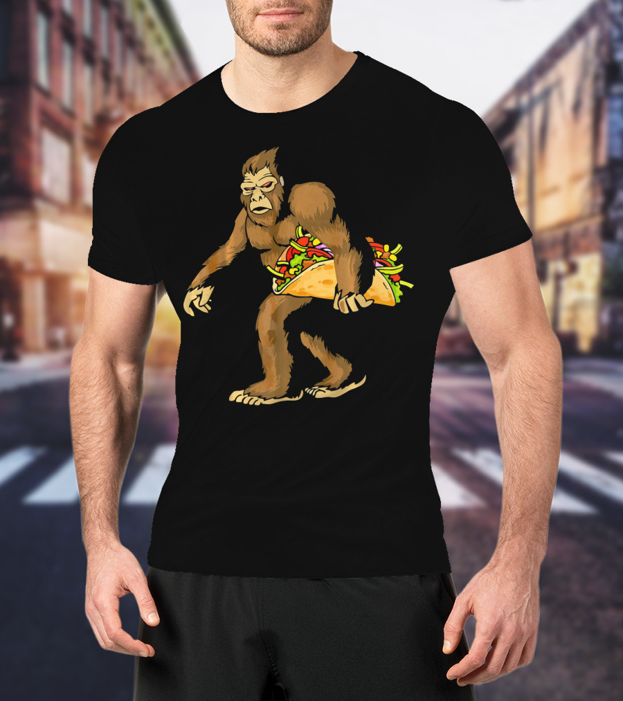 Mexican Taco Fiesta Party Bigfoot Holding Giant Taco T-Shirt