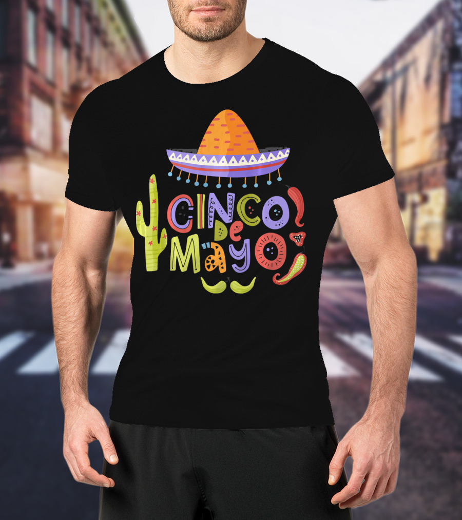 Cinco De Mayo Sombrero Fiesta With Cactus And Chiles T-Shirt