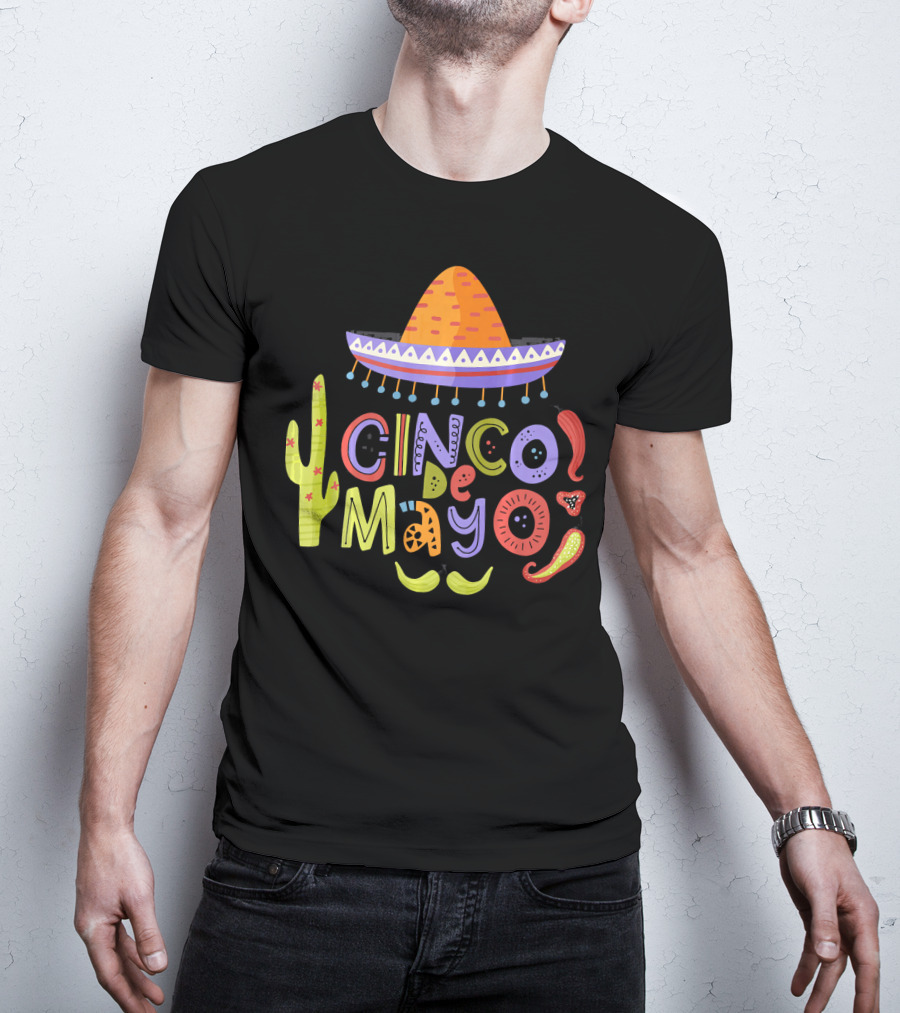Cinco De Mayo Sombrero Fiesta With Cactus And Chiles T-Shirt