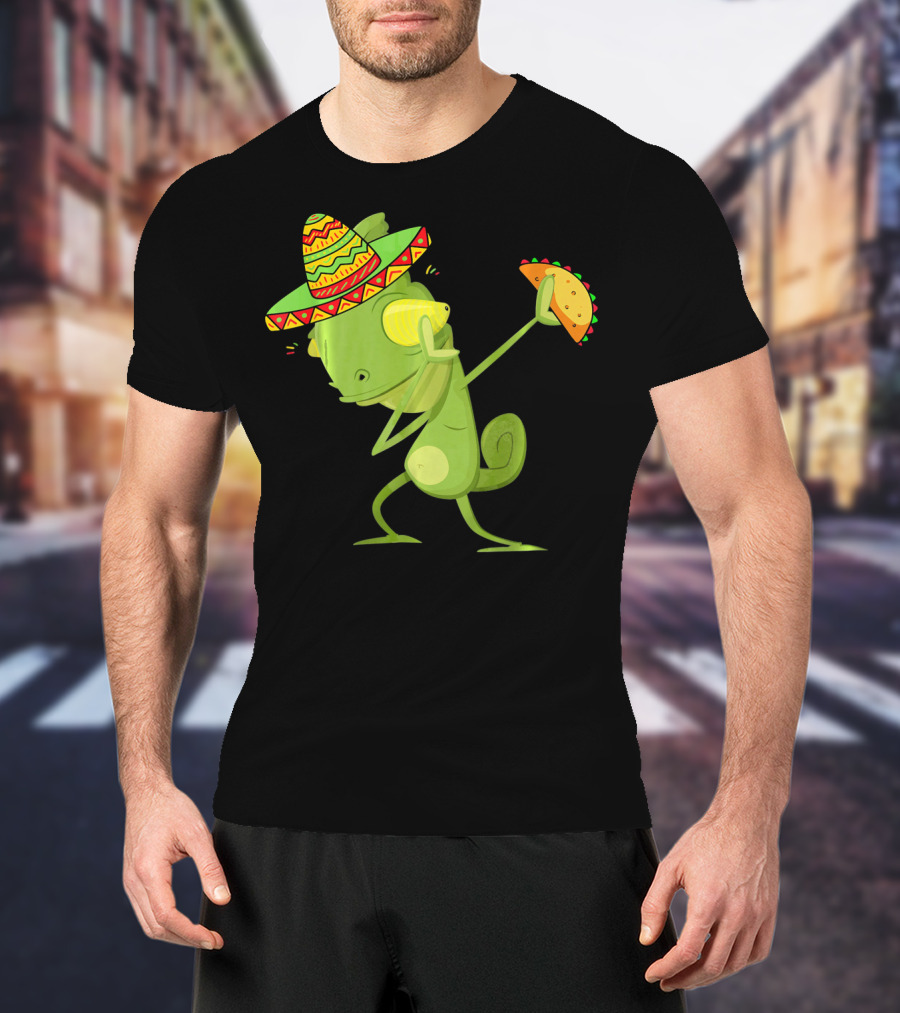 Funny Lizard Dabbing Sombrero Taco Cinco De Mayo T-Shirt