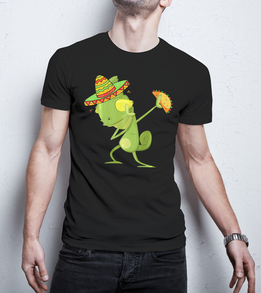 Funny Lizard Dabbing Sombrero Taco Cinco De Mayo T-Shirt