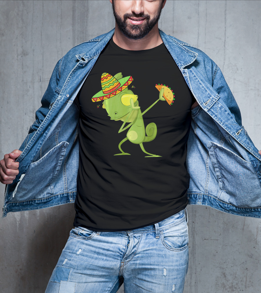 Funny Lizard Dabbing Sombrero Taco Cinco De Mayo T-Shirt