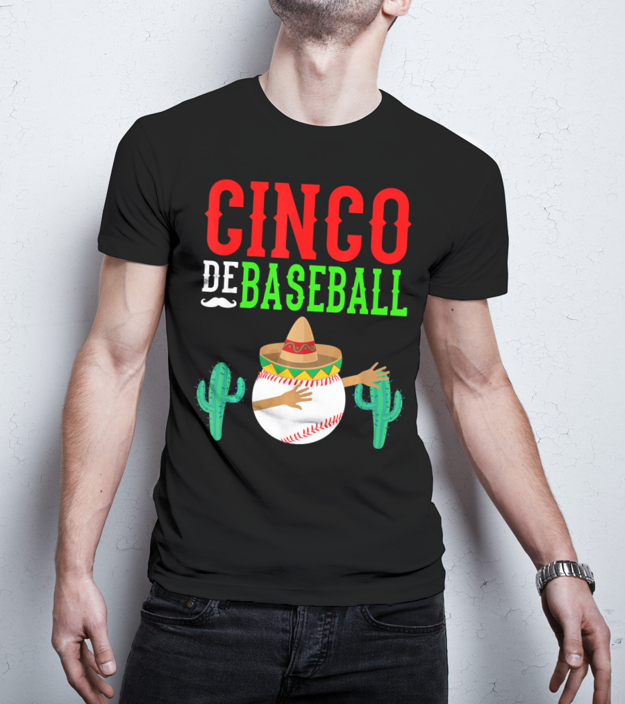 Cinco De Baseball Funny Dabbing Mex Sombrero Cactus T-Shirt