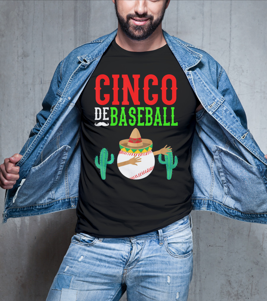 Cinco De Baseball Funny Dabbing Mex Sombrero Cactus T-Shirt