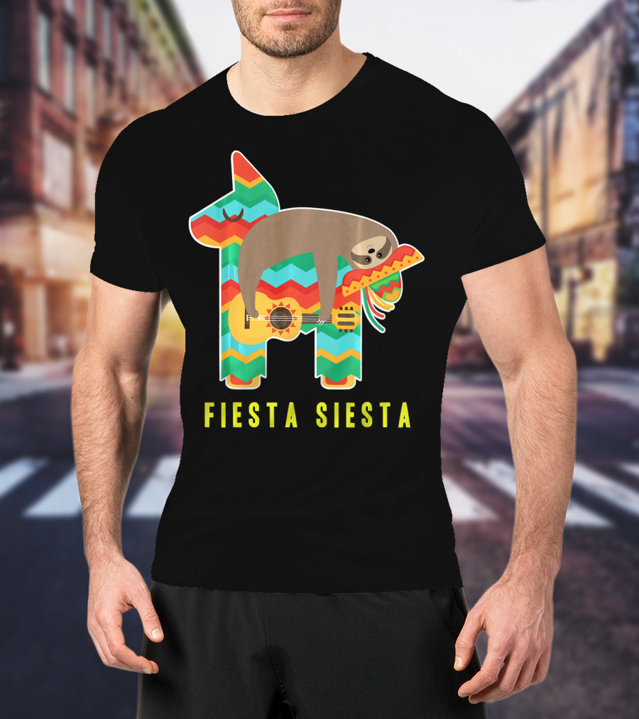 Fiesta Siesta Pinata Sloth Sombrero Guitarra T-Shirt