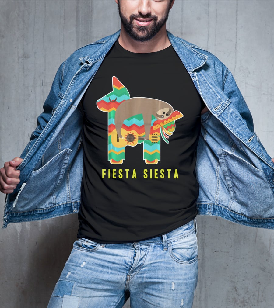 Fiesta Siesta Pinata Sloth Sombrero Guitarra T-Shirt
