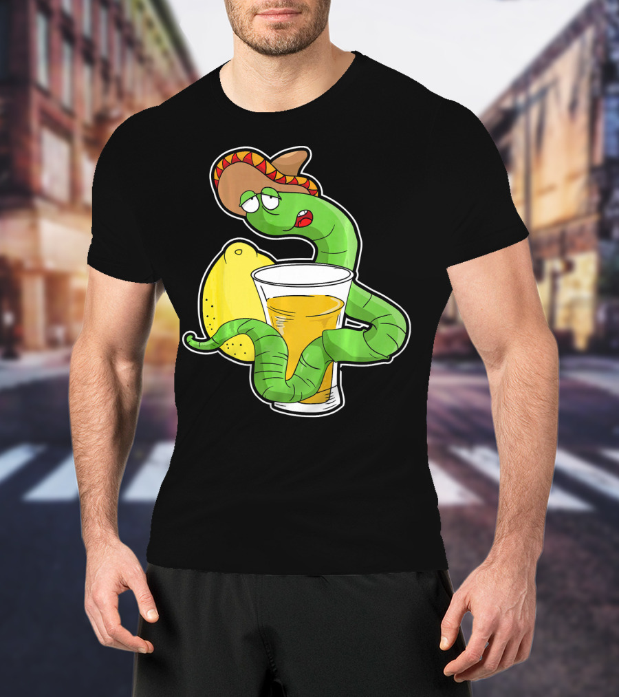 Funny Drunk Tequila Worm With Shot And Lemon Party Vibes T-Shirt