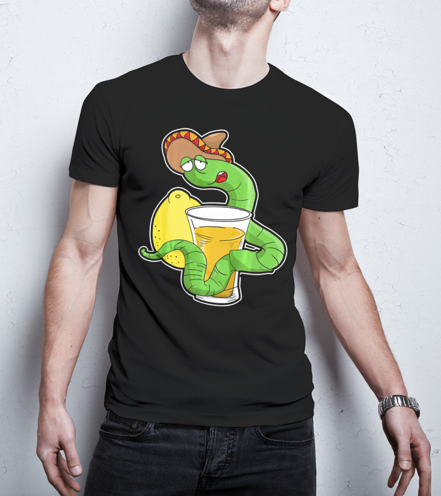 Funny Drunk Tequila Worm With Shot And Lemon Party Vibes T-Shirt