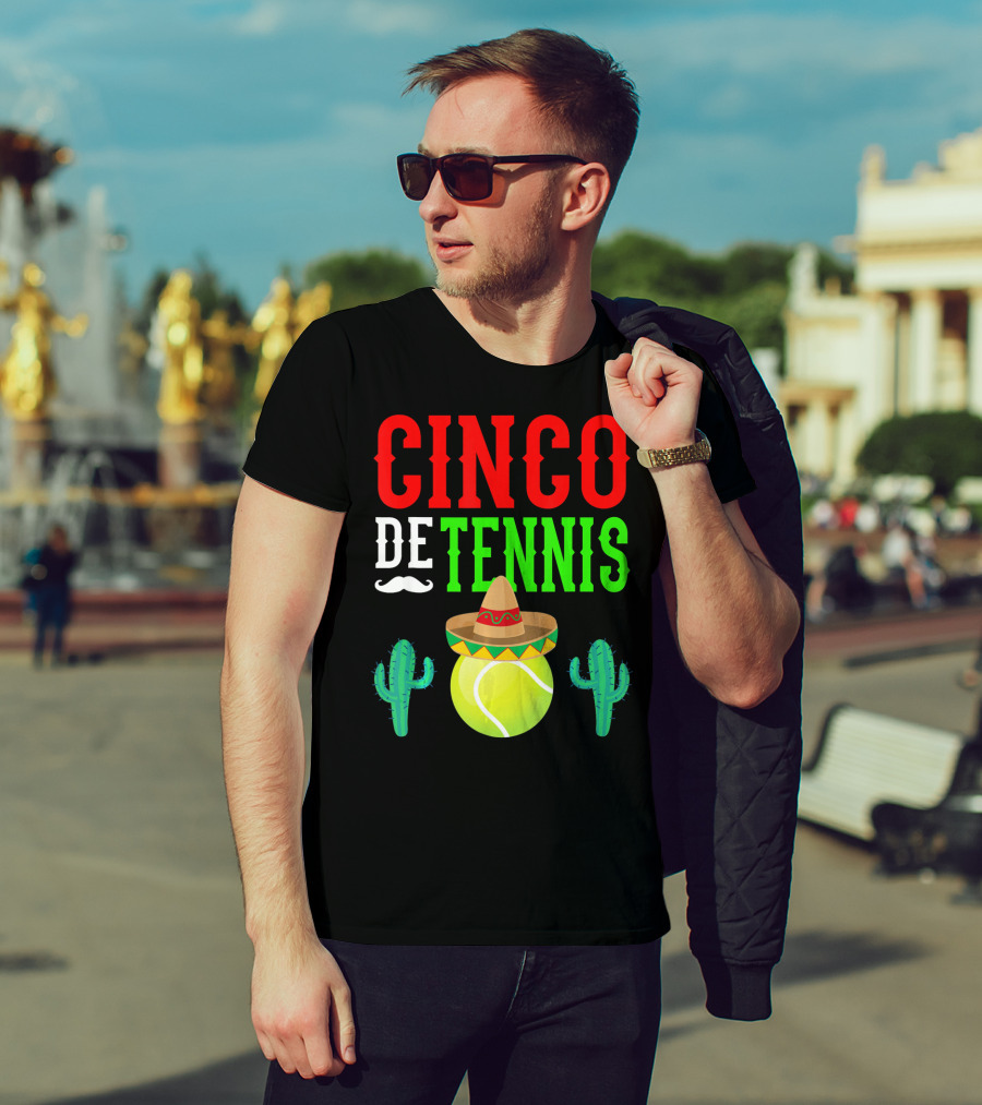 Cinco De Tennis Funny Mexico Sombrero Cactus T-Shirt