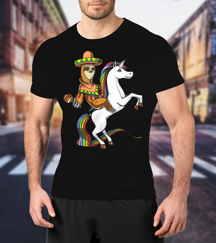 Mexican Sloth Riding Unicorn Cinco De Mayo T-Shirt