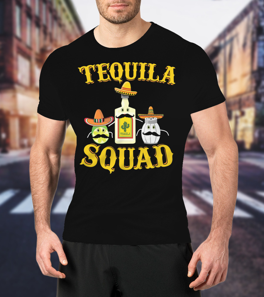 Tequila Squad Lime Salt Sombreros Bottle Fun T-Shirt